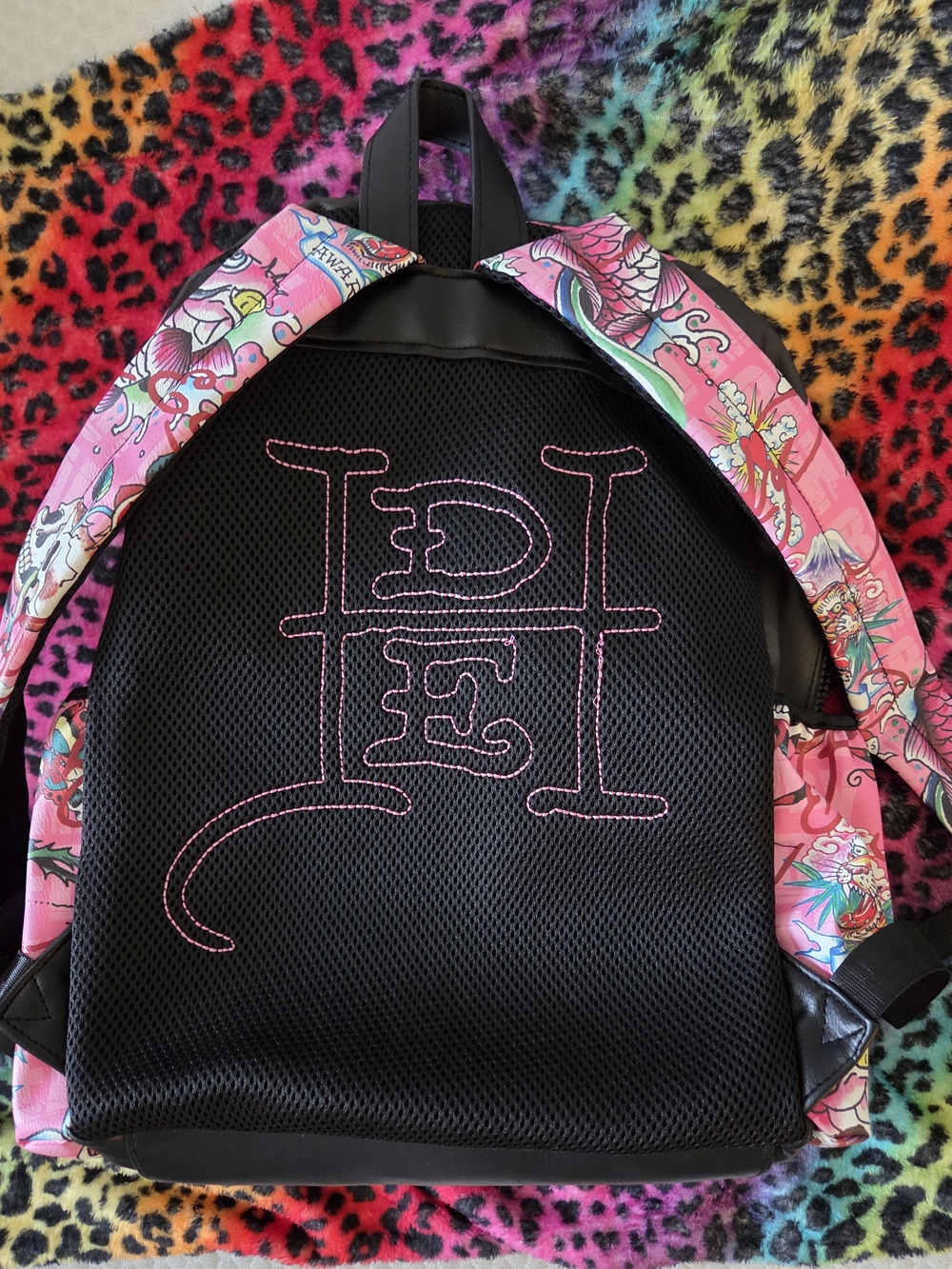 Ed Hardy Pink Tattoo-Print Skull & Floral Backpack - Picture 2 of 7